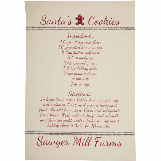 Sawyer Mill Holiday Reindeer And Recipes Unbleached Natural Muslin Tea Towel Set of 3 19x28 detail image