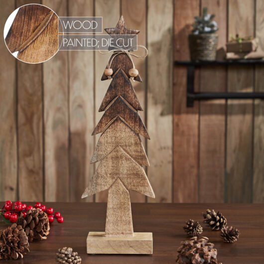 Christmas Tree Wooden Two Toned Brown Natural Figurine 16x5x2.25 infographic2